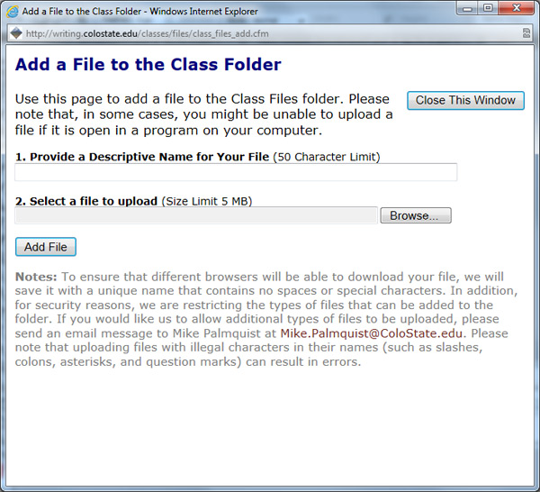 The Add File Window