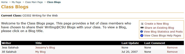 The Class Blogs Page