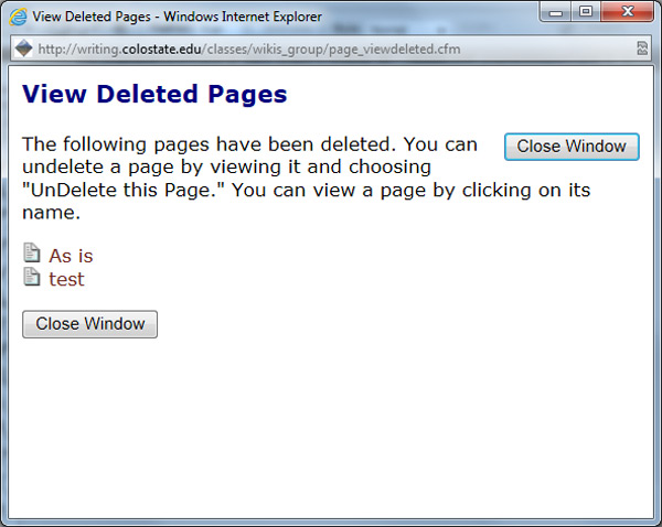 The Deleted Pages Window