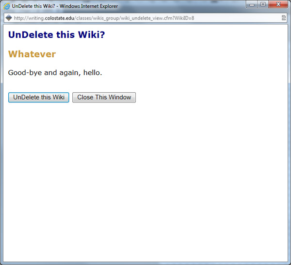 Undeleting a Wiki