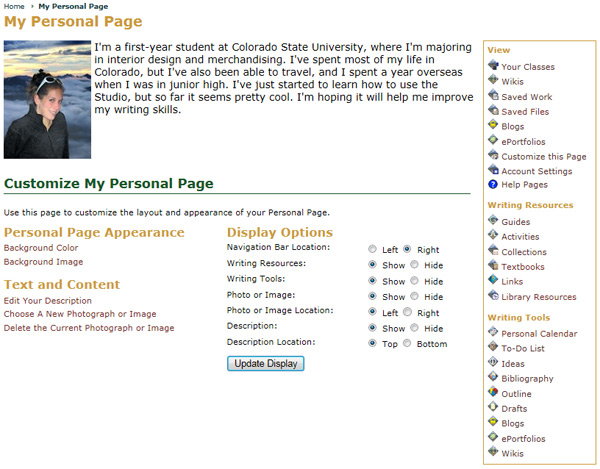 The Customize Page