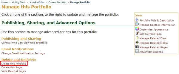 Deleting an ePortfolio