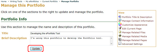 Updating an ePortfolio