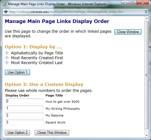 Changing Display Order