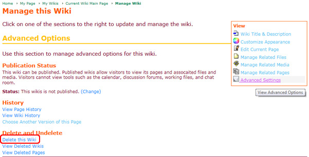 Deleting a Wiki