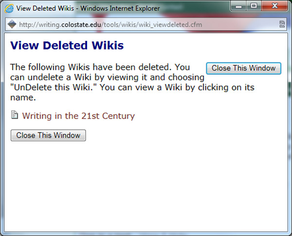 Deleted Wikis