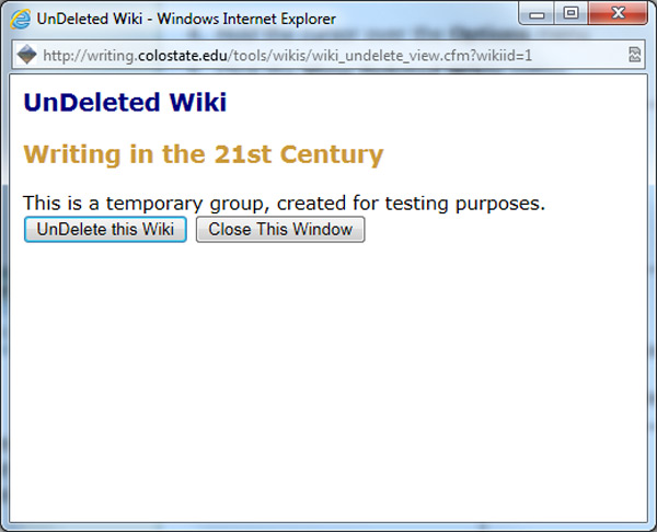 Undeleting a Wiki